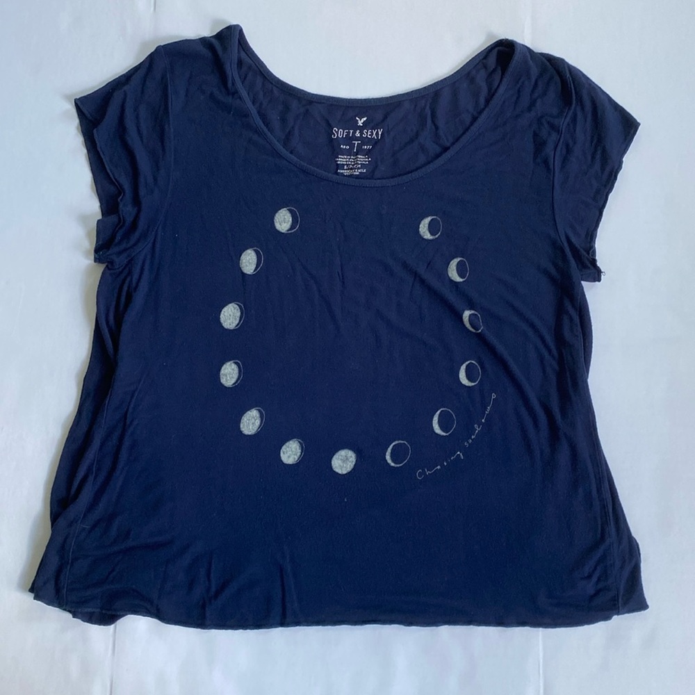 American Eagle Outfitters Navy Moon Phase Tee
